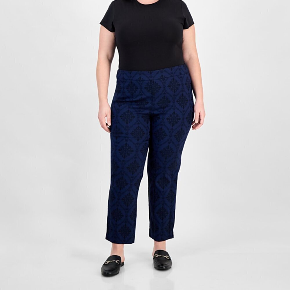 JM Collection Blue Jacquard Tummy Control Slim Leg Pants Work Attire sz 2X NWT